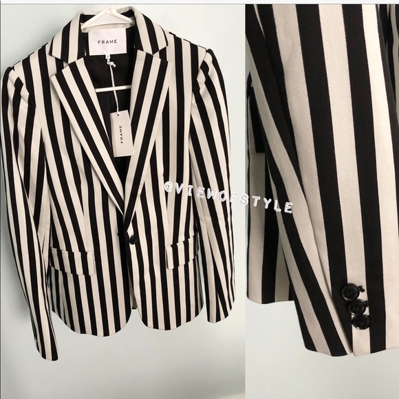 FRAME Classic Blazer in Noir Multi Stripe - Picture 7 of 9